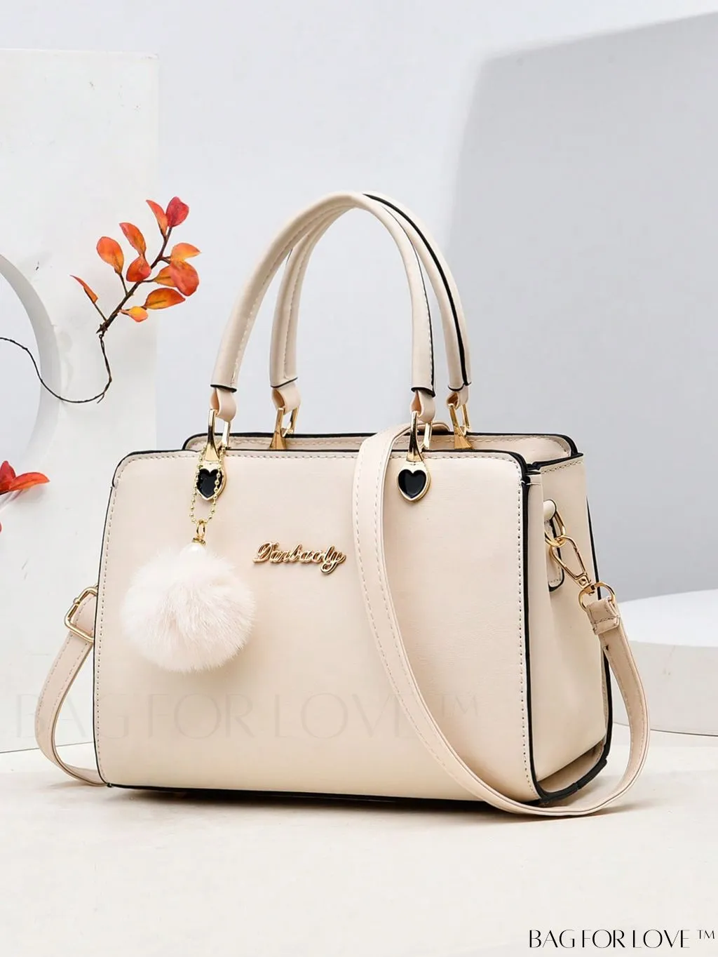 BagForLove - Chic Metallic Handbag with Letter Tag and Pendant, Featuring Glossy Edgy Style