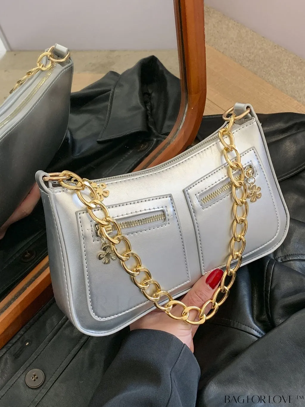 BagForLove - Chic Metallic Square Bag: Multiple Pockets, Fashion Chain Strap Handbag