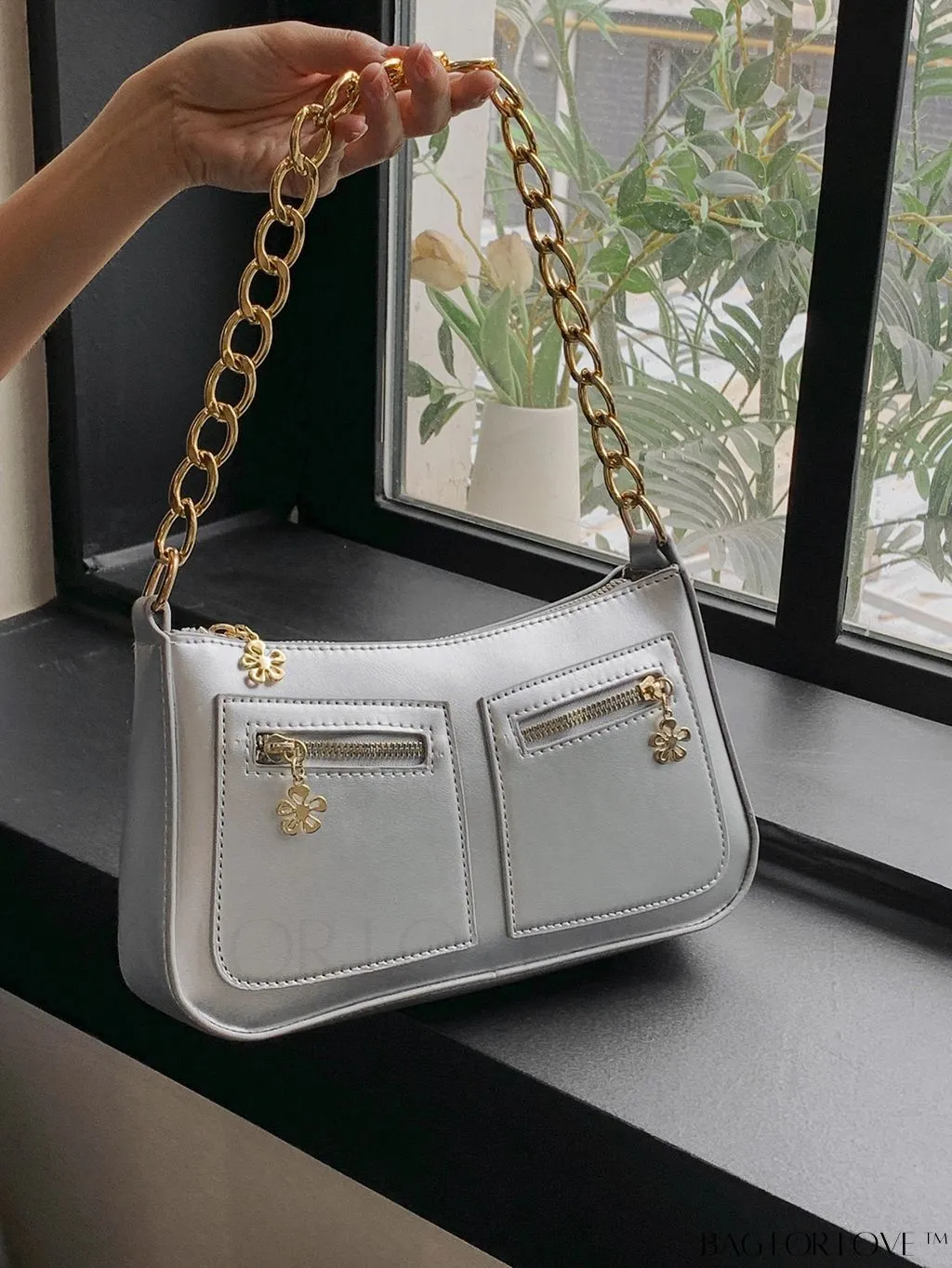 BagForLove - Chic Metallic Square Bag: Multiple Pockets, Fashion Chain Strap Handbag