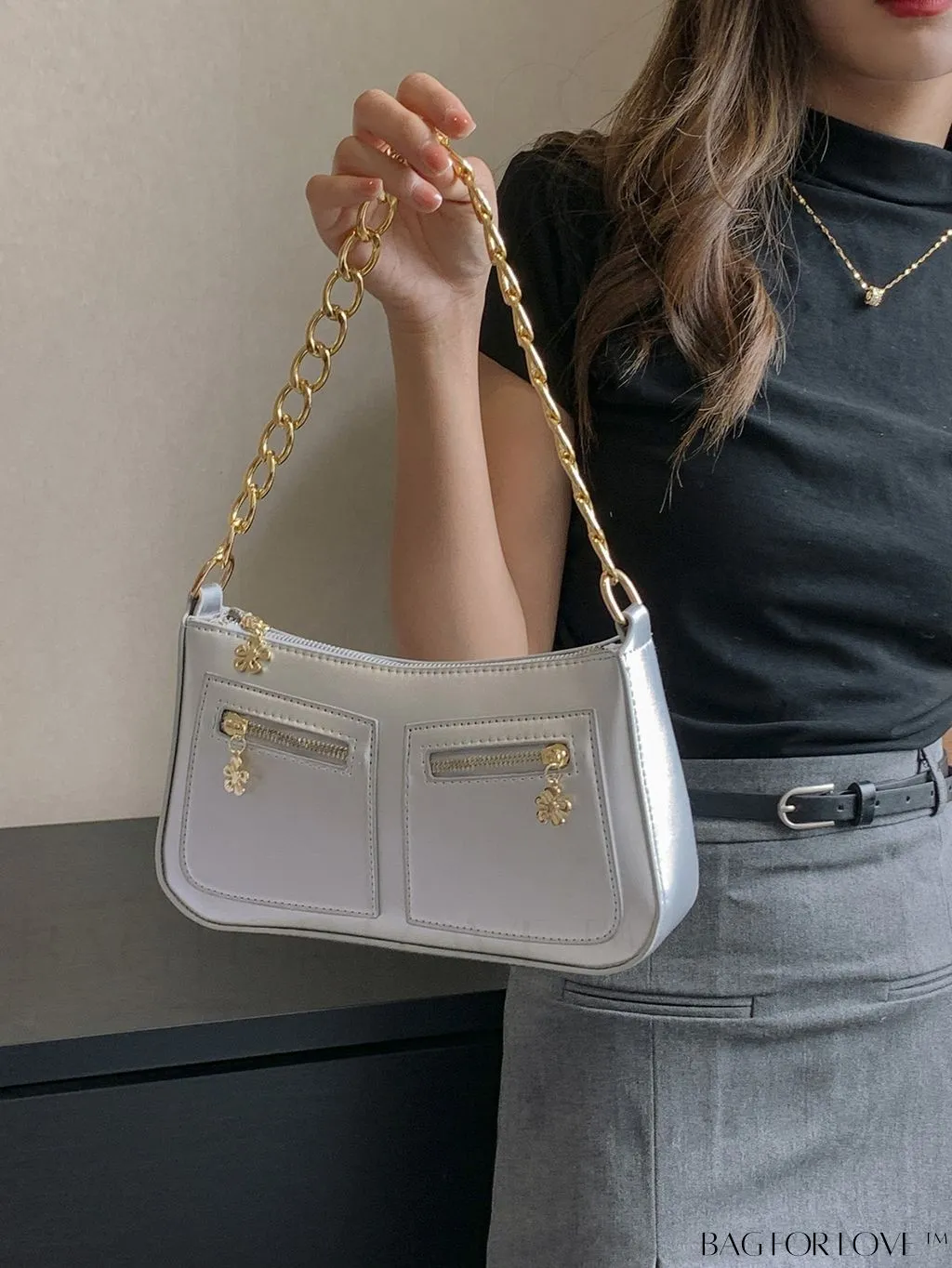 BagForLove - Chic Metallic Square Bag: Multiple Pockets, Fashion Chain Strap Handbag