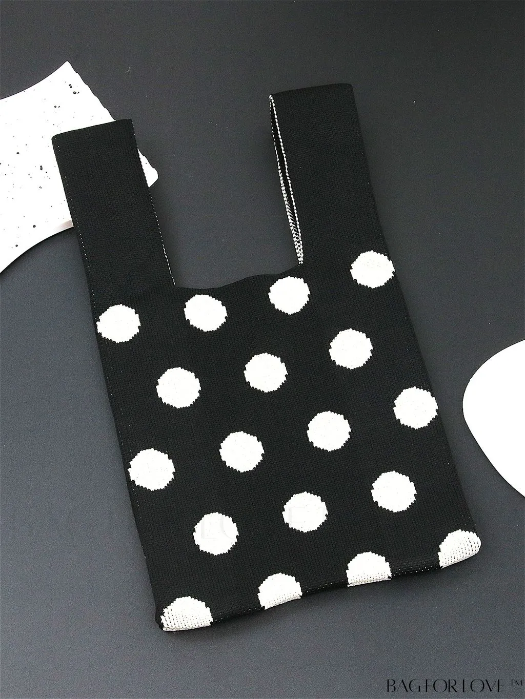 BagForLove - Chic Polka Dot Knit Mini Shoulder Bag: Color Block Tote for Women, Ideal Spring/Summer Accessory