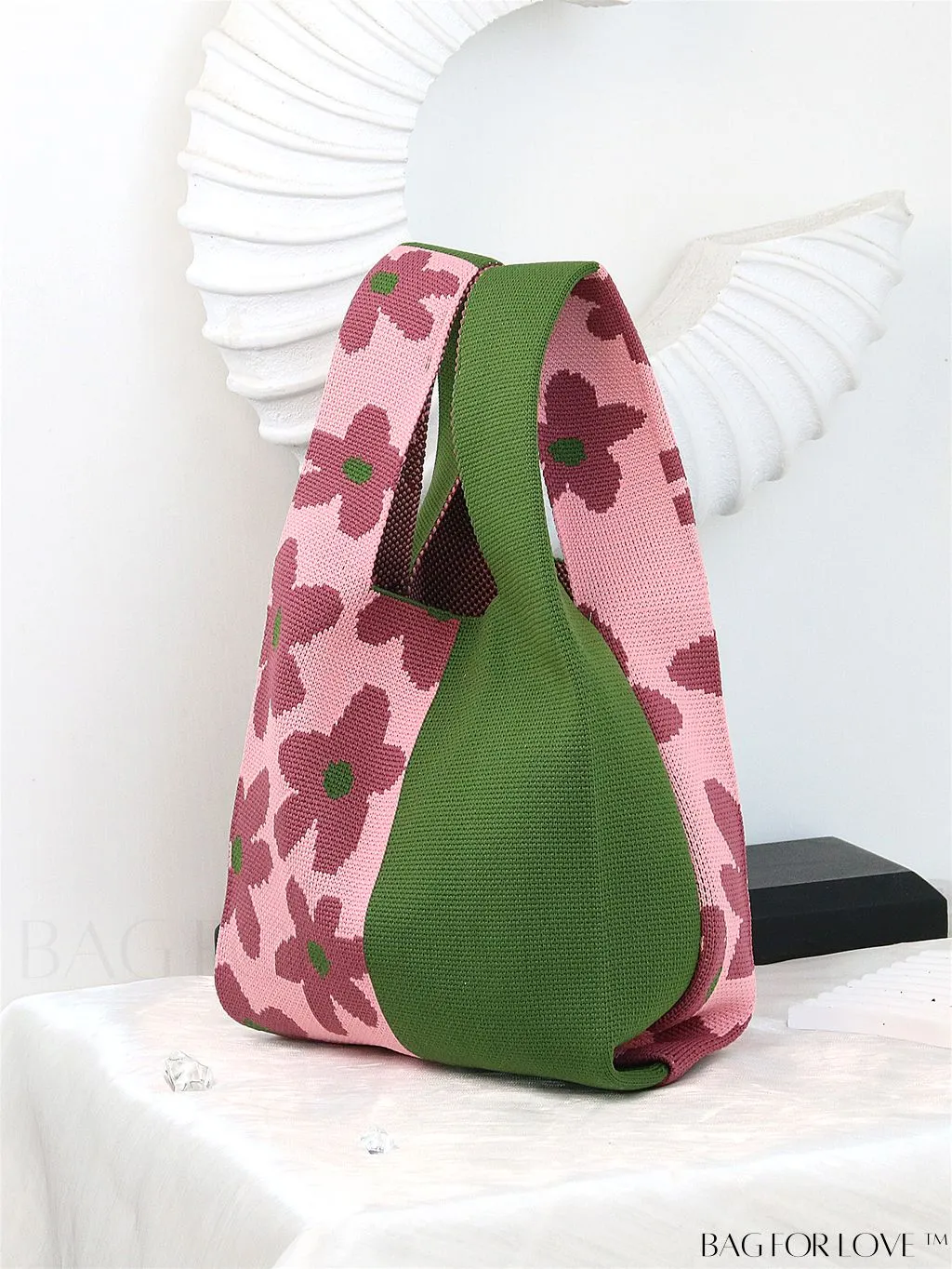 BagForLove - Chic Polka Dot Knit Mini Shoulder Bag: Color Block Tote for Women, Ideal Spring/Summer Accessory