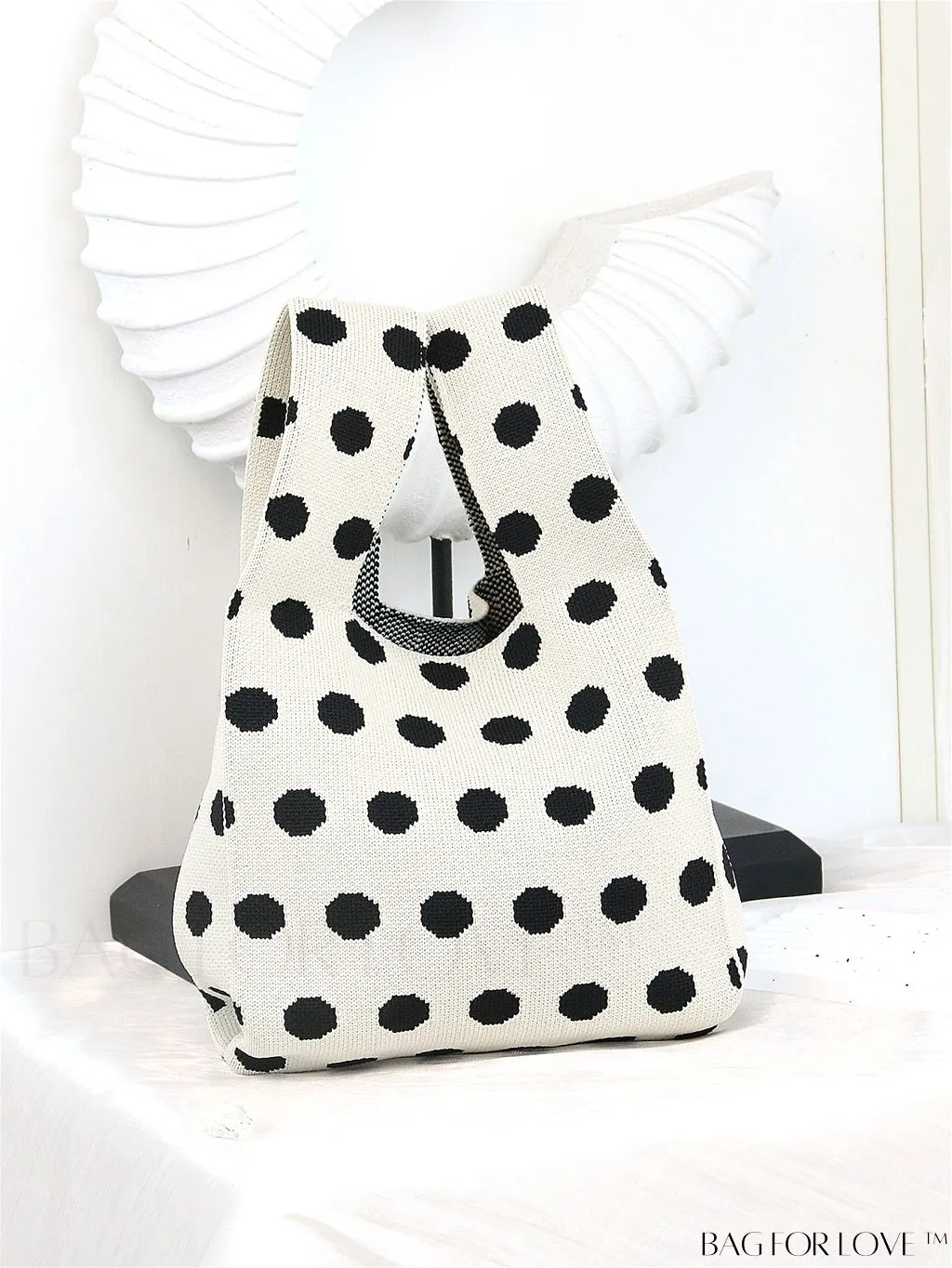 BagForLove - Chic Polka Dot Knit Mini Shoulder Bag: Color Block Tote for Women, Ideal Spring/Summer Accessory