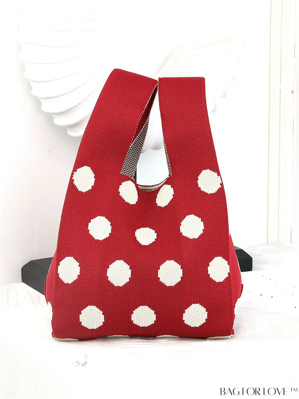 BagForLove - Chic Polka Dot Knit Mini Shoulder Bag: Color Block Tote for Women, Ideal Spring/Summer Accessory