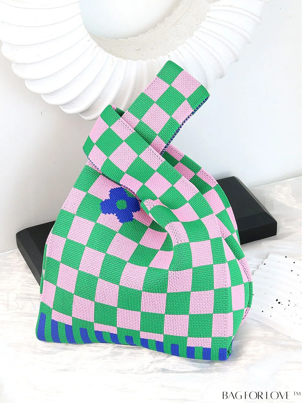 BagForLove - Chic Polka Dot Knit Mini Shoulder Bag: Color Block Tote for Women, Ideal Spring/Summer Accessory