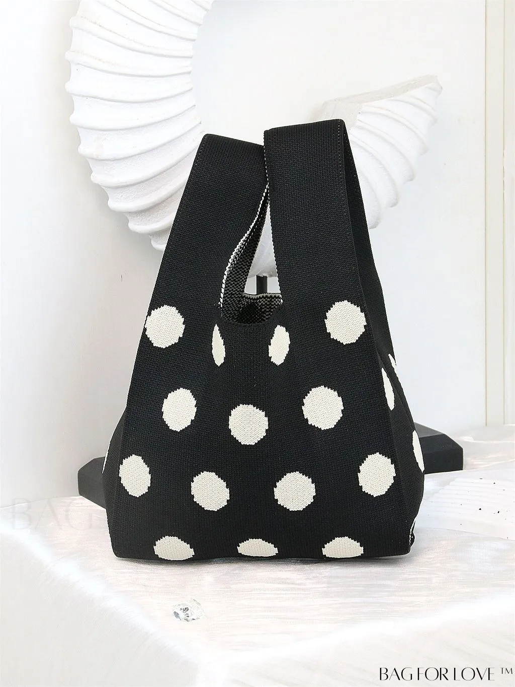 BagForLove - Chic Polka Dot Knit Mini Shoulder Bag: Color Block Tote for Women, Ideal Spring/Summer Accessory