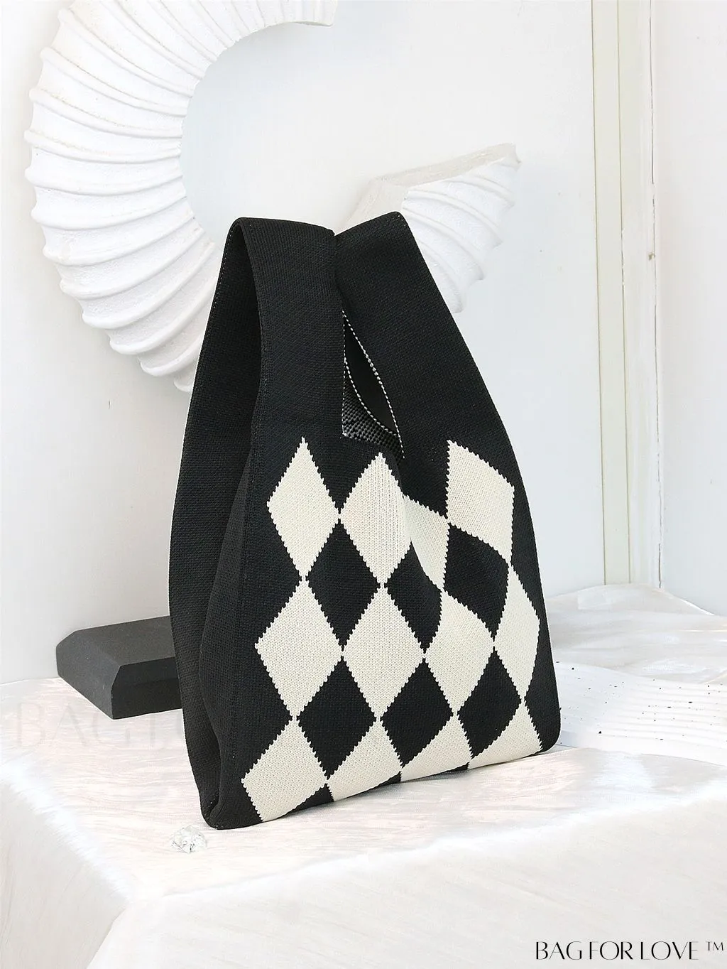 BagForLove - Chic Polka Dot Knit Mini Shoulder Bag: Color Block Tote for Women, Ideal Spring/Summer Accessory