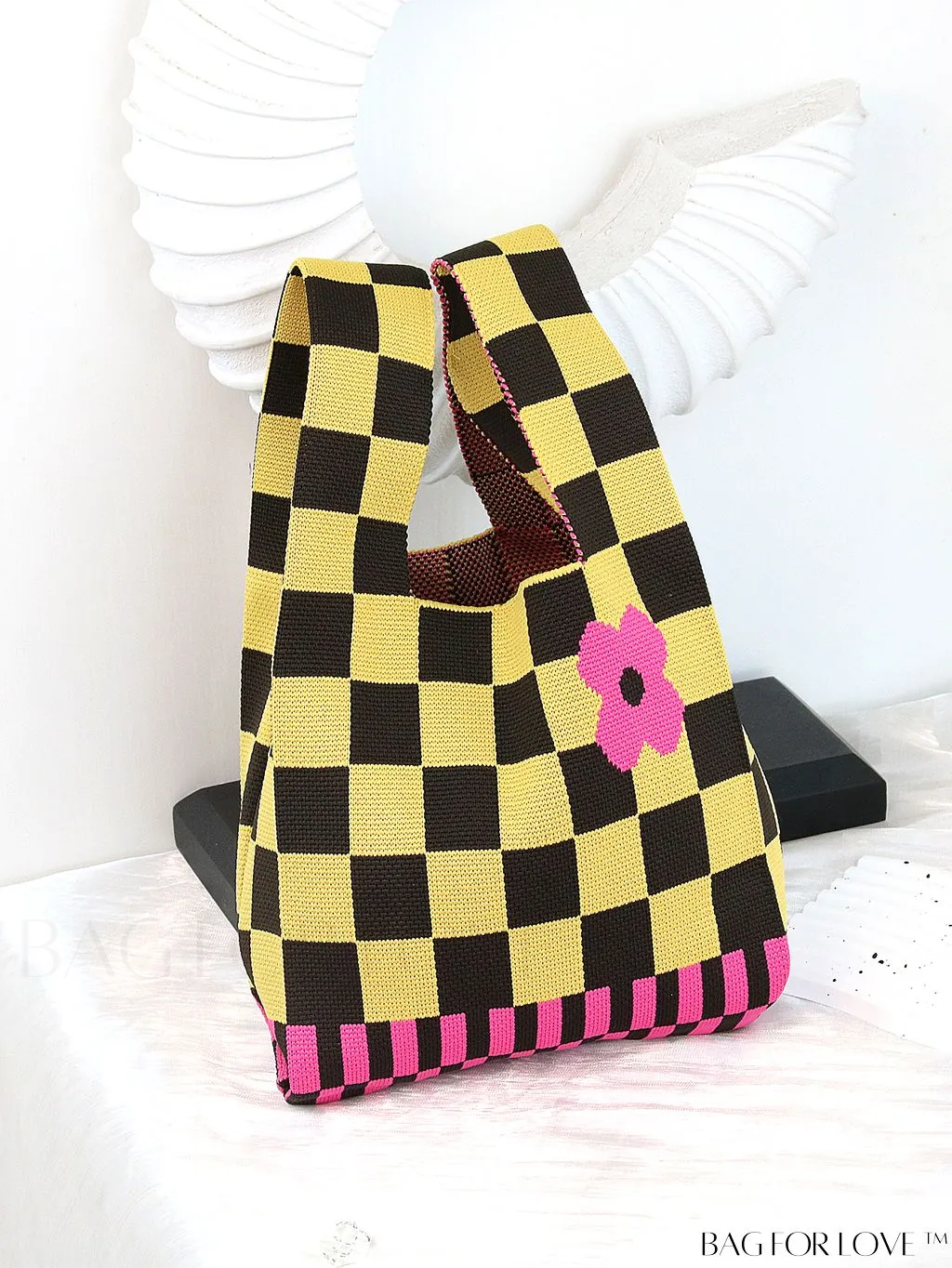 BagForLove - Chic Polka Dot Knit Mini Shoulder Bag: Color Block Tote for Women, Ideal Spring/Summer Accessory