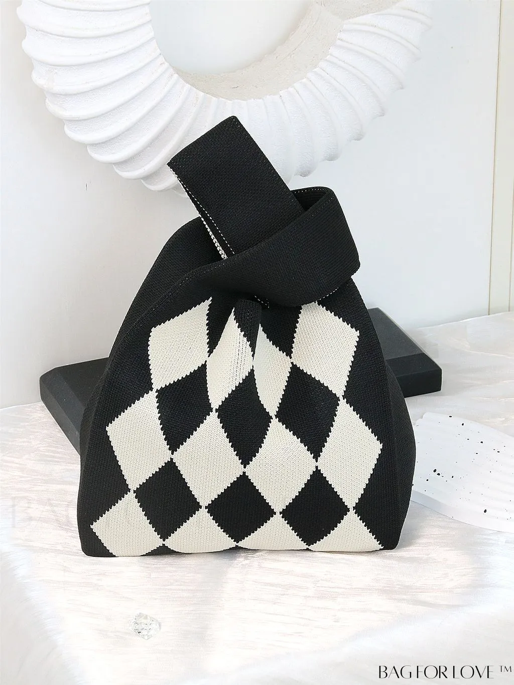 BagForLove - Chic Polka Dot Knit Mini Shoulder Bag: Color Block Tote for Women, Ideal Spring/Summer Accessory