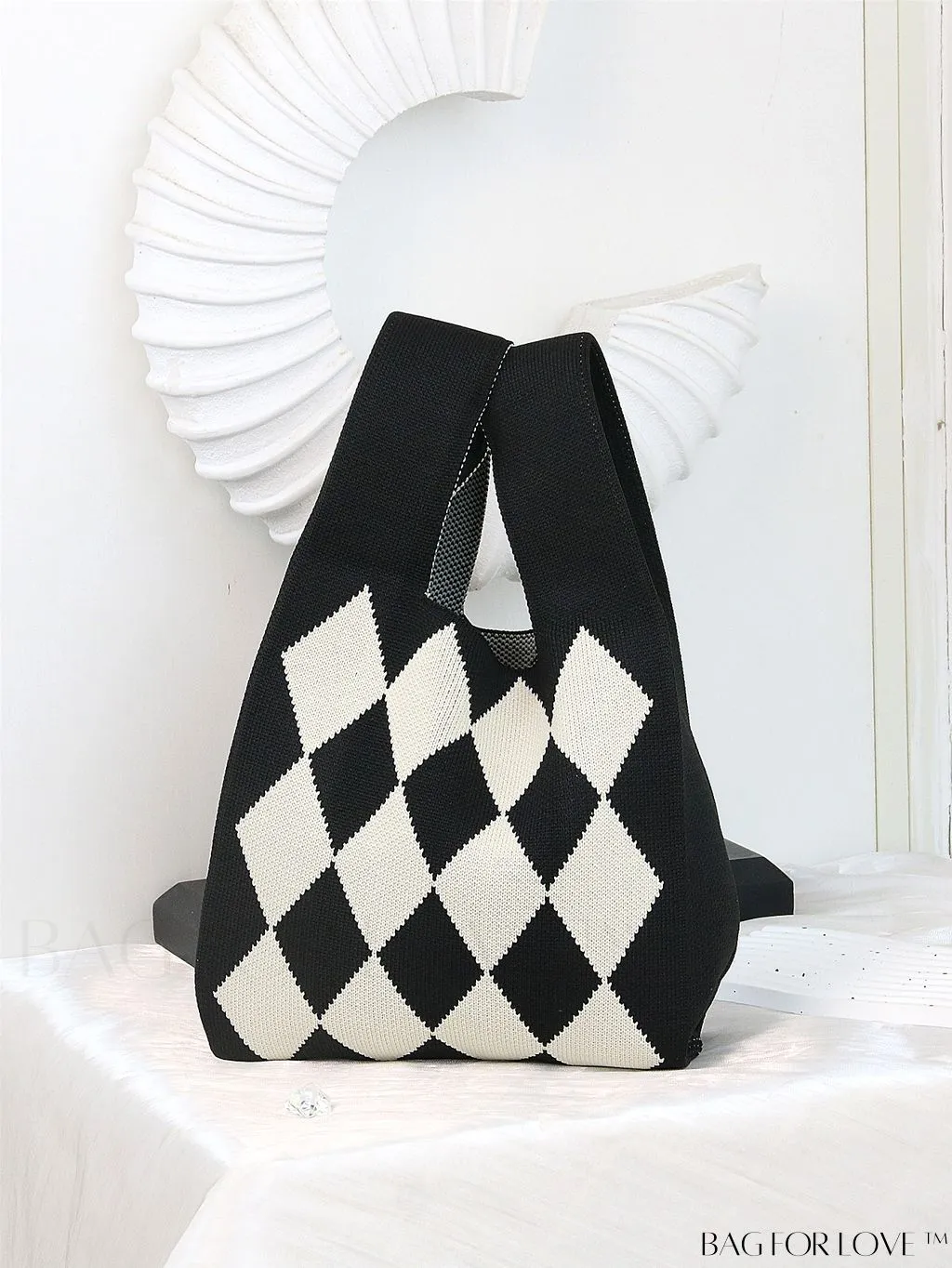 BagForLove - Chic Polka Dot Knit Mini Shoulder Bag: Color Block Tote for Women, Ideal Spring/Summer Accessory