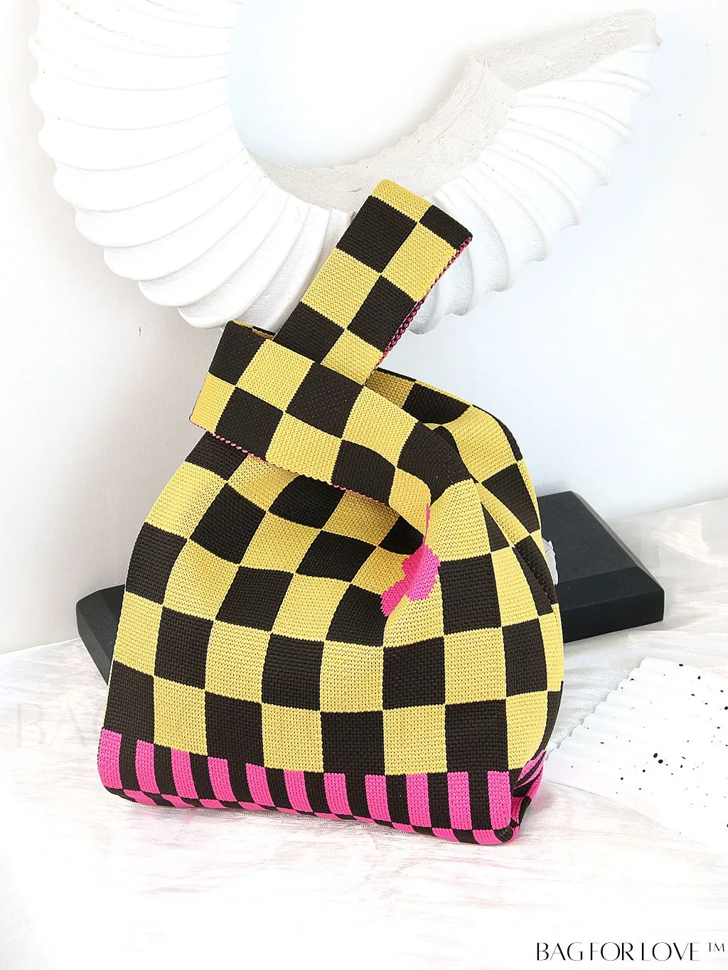 BagForLove - Chic Polka Dot Knit Mini Shoulder Bag: Color Block Tote for Women, Ideal Spring/Summer Accessory