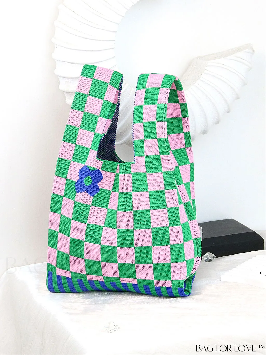 BagForLove - Chic Polka Dot Knit Mini Shoulder Bag: Color Block Tote for Women, Ideal Spring/Summer Accessory