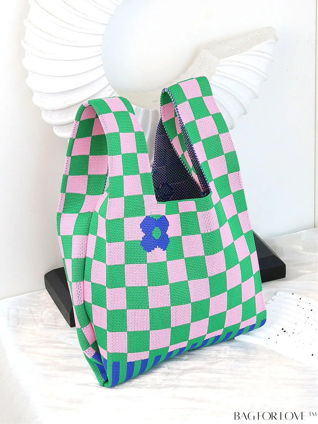 BagForLove - Chic Polka Dot Knit Mini Shoulder Bag: Color Block Tote for Women, Ideal Spring/Summer Accessory