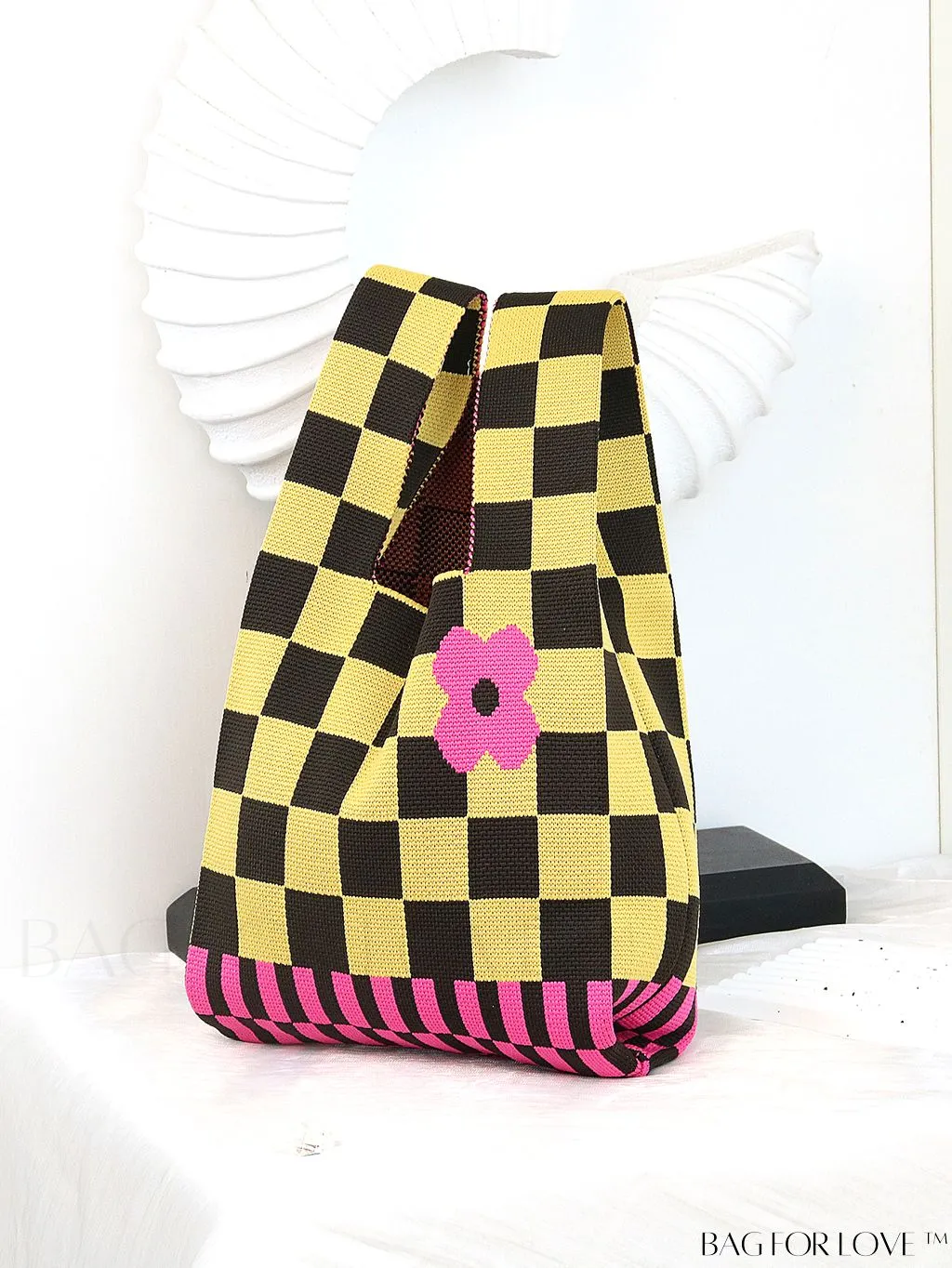 BagForLove - Chic Polka Dot Knit Mini Shoulder Bag: Color Block Tote for Women, Ideal Spring/Summer Accessory