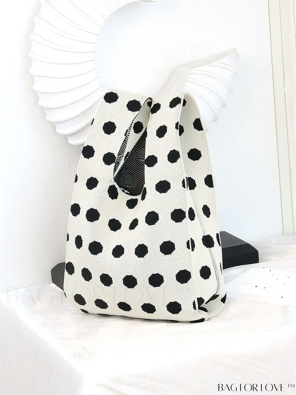 BagForLove - Chic Polka Dot Knit Mini Shoulder Bag: Color Block Tote for Women, Ideal Spring/Summer Accessory