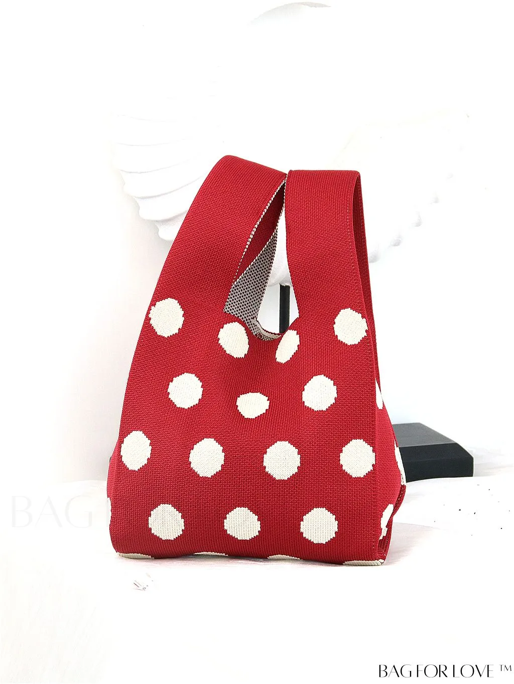 BagForLove - Chic Polka Dot Knit Mini Shoulder Bag: Color Block Tote for Women, Ideal Spring/Summer Accessory