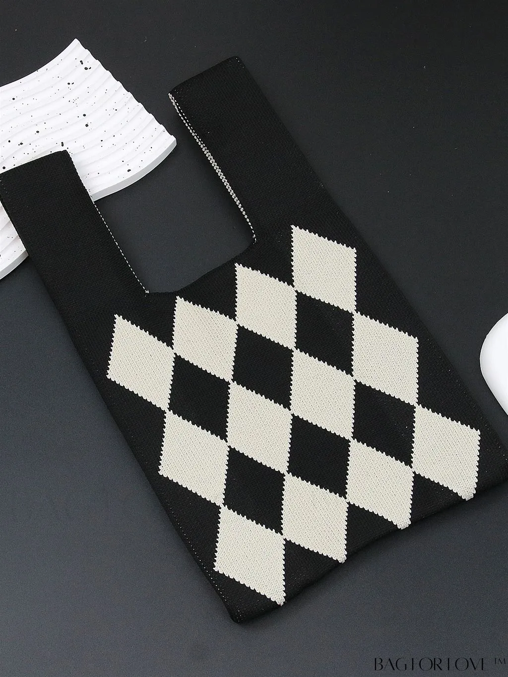 BagForLove - Chic Polka Dot Knit Mini Shoulder Bag: Color Block Tote for Women, Ideal Spring/Summer Accessory