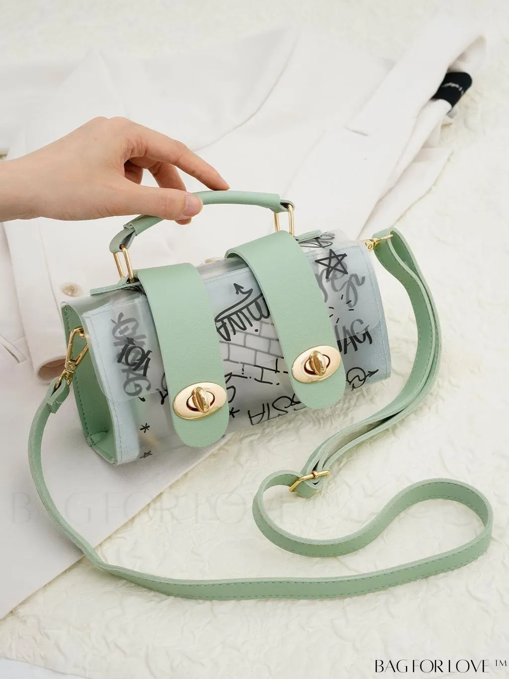 BagForLove - Chic Shoulder Bag with Transparent Flap and Trendy Graffiti Pattern