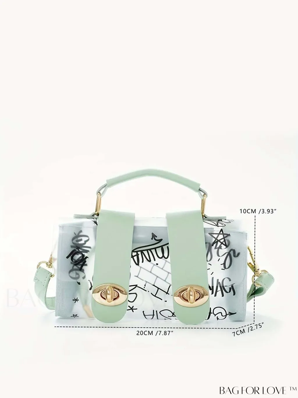 BagForLove - Chic Shoulder Bag with Transparent Flap and Trendy Graffiti Pattern
