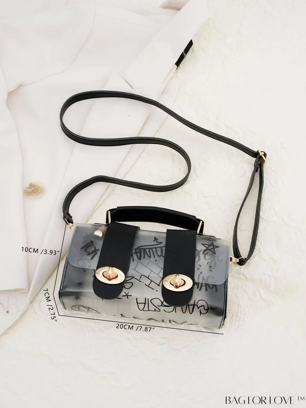 BagForLove - Chic Shoulder Bag with Transparent Flap and Trendy Graffiti Pattern