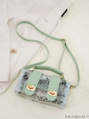 BagForLove - Chic Shoulder Bag with Transparent Flap and Trendy Graffiti Pattern