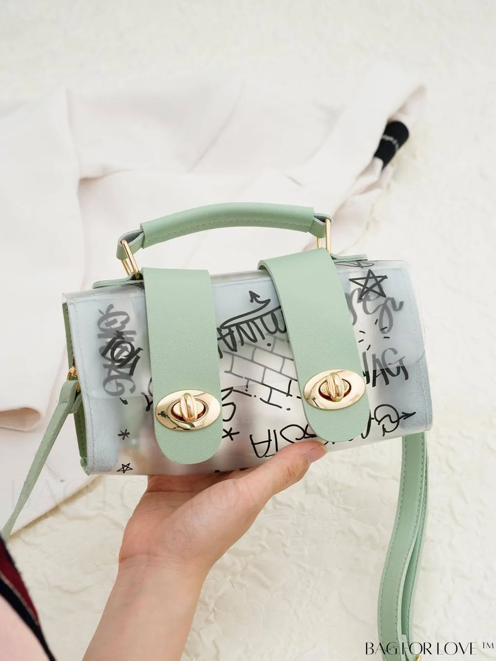 BagForLove - Chic Shoulder Bag with Transparent Flap and Trendy Graffiti Pattern