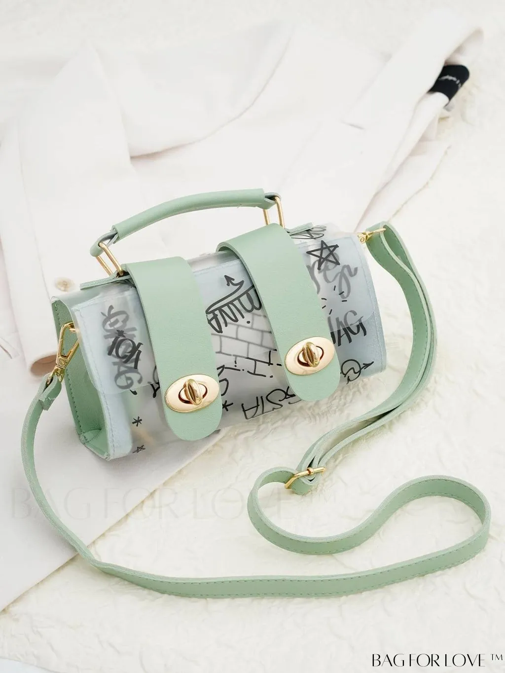 BagForLove - Chic Shoulder Bag with Transparent Flap and Trendy Graffiti Pattern