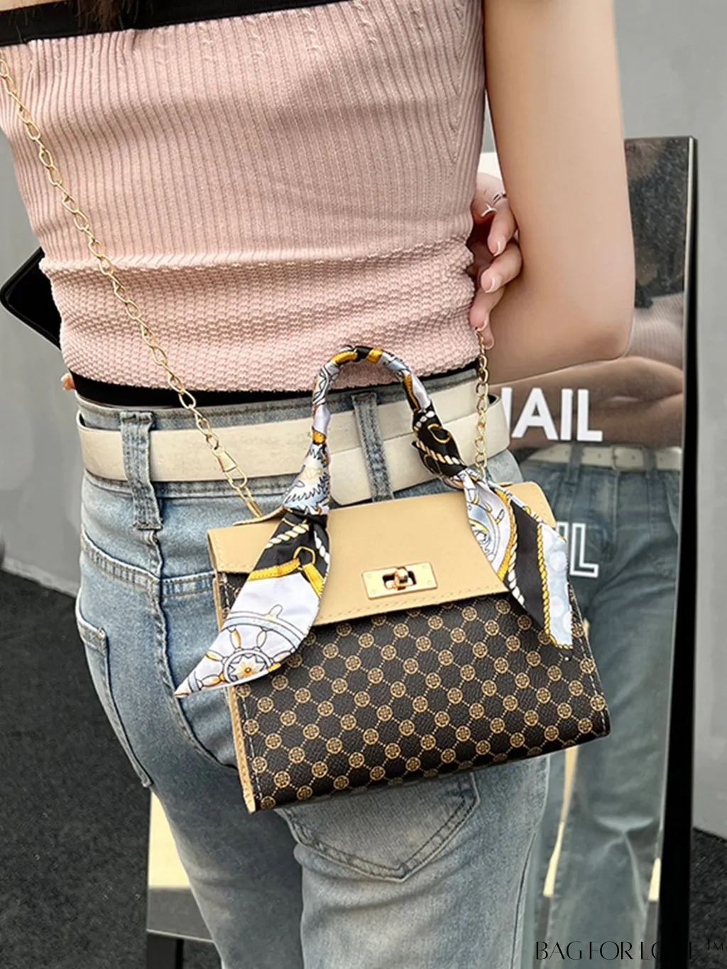 BagForLove - Chic Silk Scarf Accent Shoulder & Handheld Bag for Fashionistas