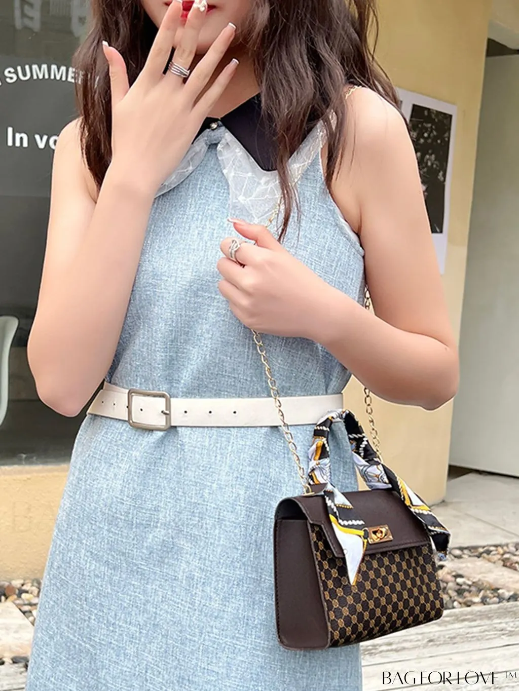 BagForLove - Chic Silk Scarf Accent Shoulder & Handheld Bag for Fashionistas