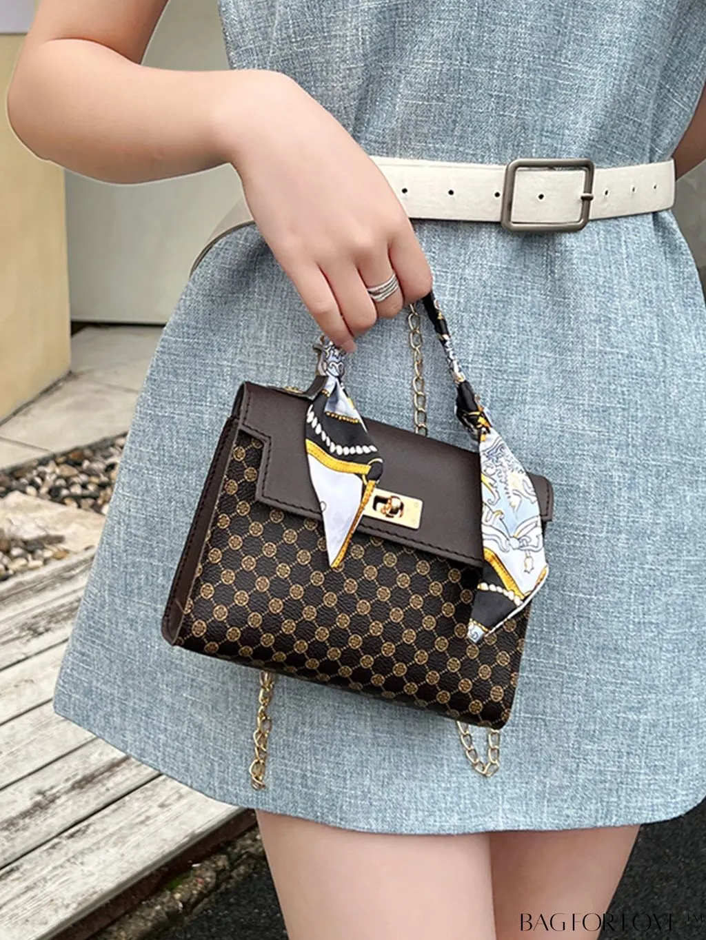 BagForLove - Chic Silk Scarf Accent Shoulder & Handheld Bag for Fashionistas
