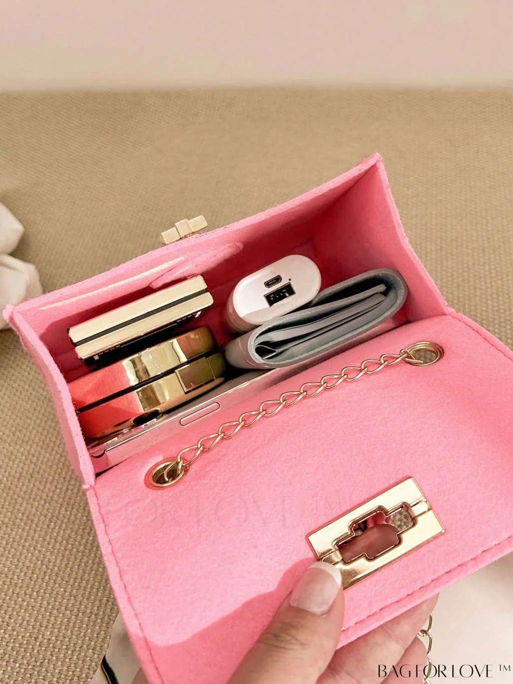BagForLove - Chic Top Handle Flap Bag with Chain, Twilly Scarf Decoration - Mini Square Size