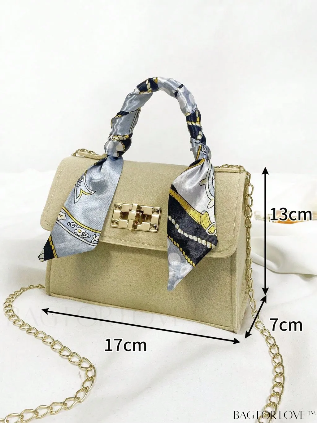 BagForLove - Chic Top Handle Flap Bag with Chain, Twilly Scarf Decoration - Mini Square Size