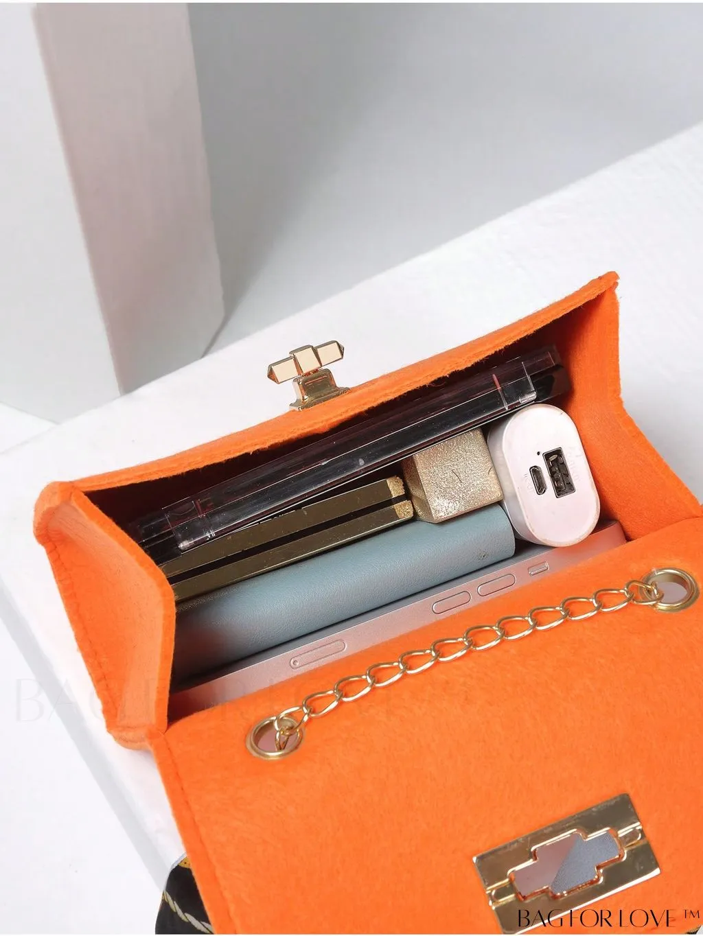 BagForLove - Chic Top Handle Flap Bag with Chain, Twilly Scarf Decoration - Mini Square Size