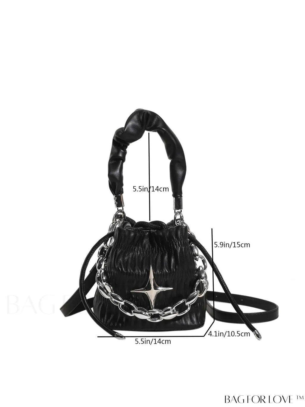 BagForLove - Chic White Drawstring Bucket Bag with Elegant Metal Chain Accent