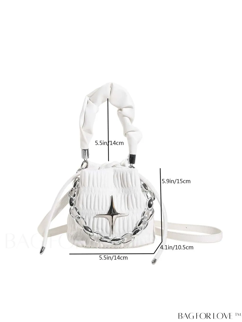 BagForLove - Chic White Drawstring Bucket Bag with Elegant Metal Chain Accent