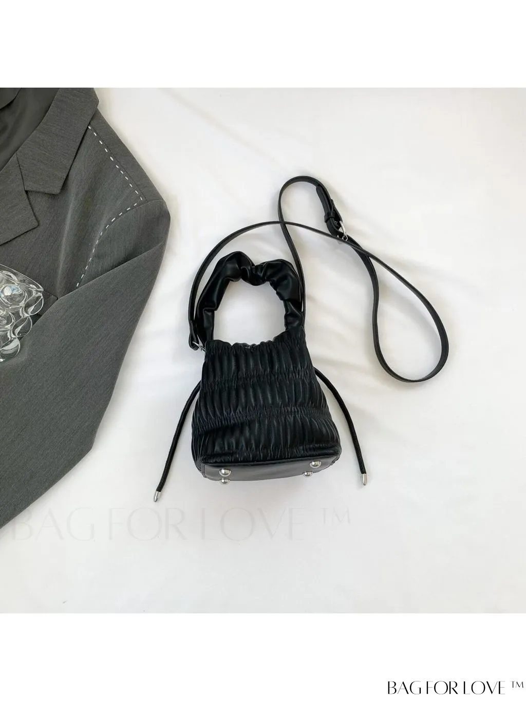 BagForLove - Chic White Drawstring Bucket Bag with Elegant Metal Chain Accent