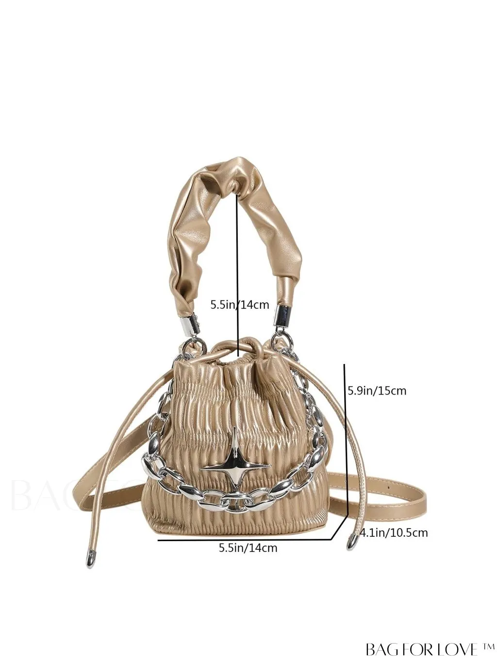 BagForLove - Chic White Drawstring Bucket Bag with Elegant Metal Chain Accent