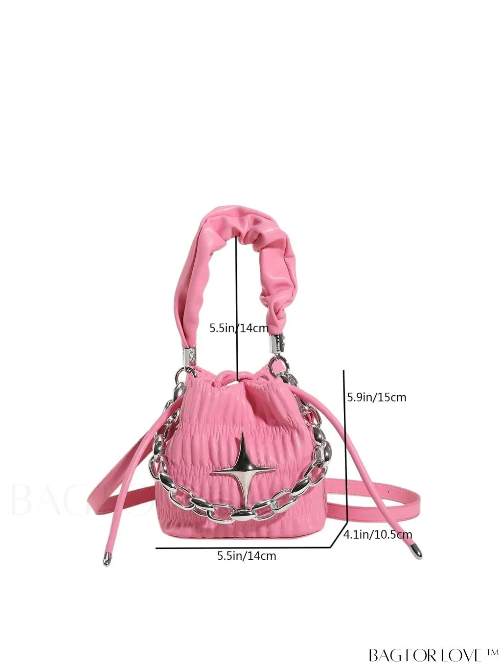 BagForLove - Chic White Drawstring Bucket Bag with Elegant Metal Chain Accent