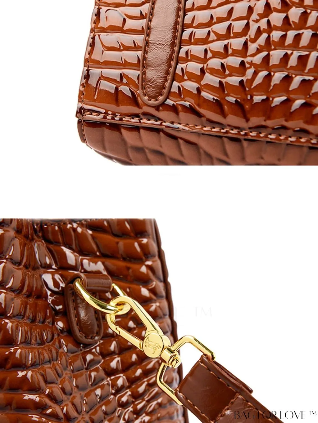 BagForLove - Chic Womens Handbag with Sophisticated Brown Crocodile Pattern