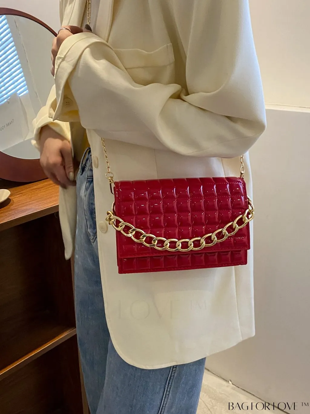 BagForLove - Chic Yellow Plaid Patent Leather Square Bag with Handle & Shoulder Strap