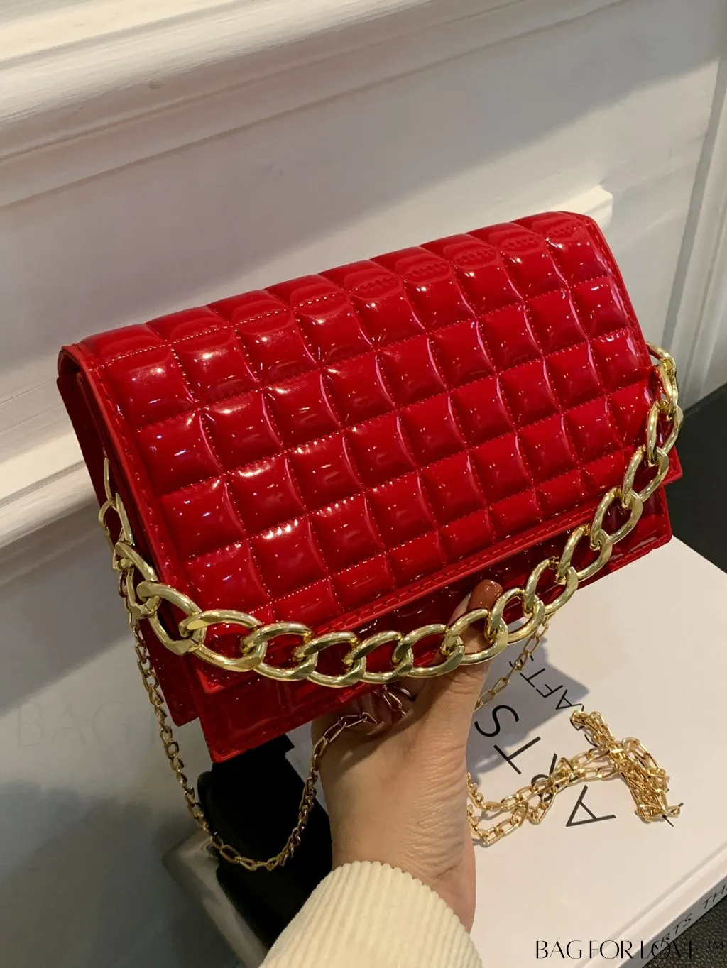 BagForLove - Chic Yellow Plaid Patent Leather Square Bag with Handle & Shoulder Strap
