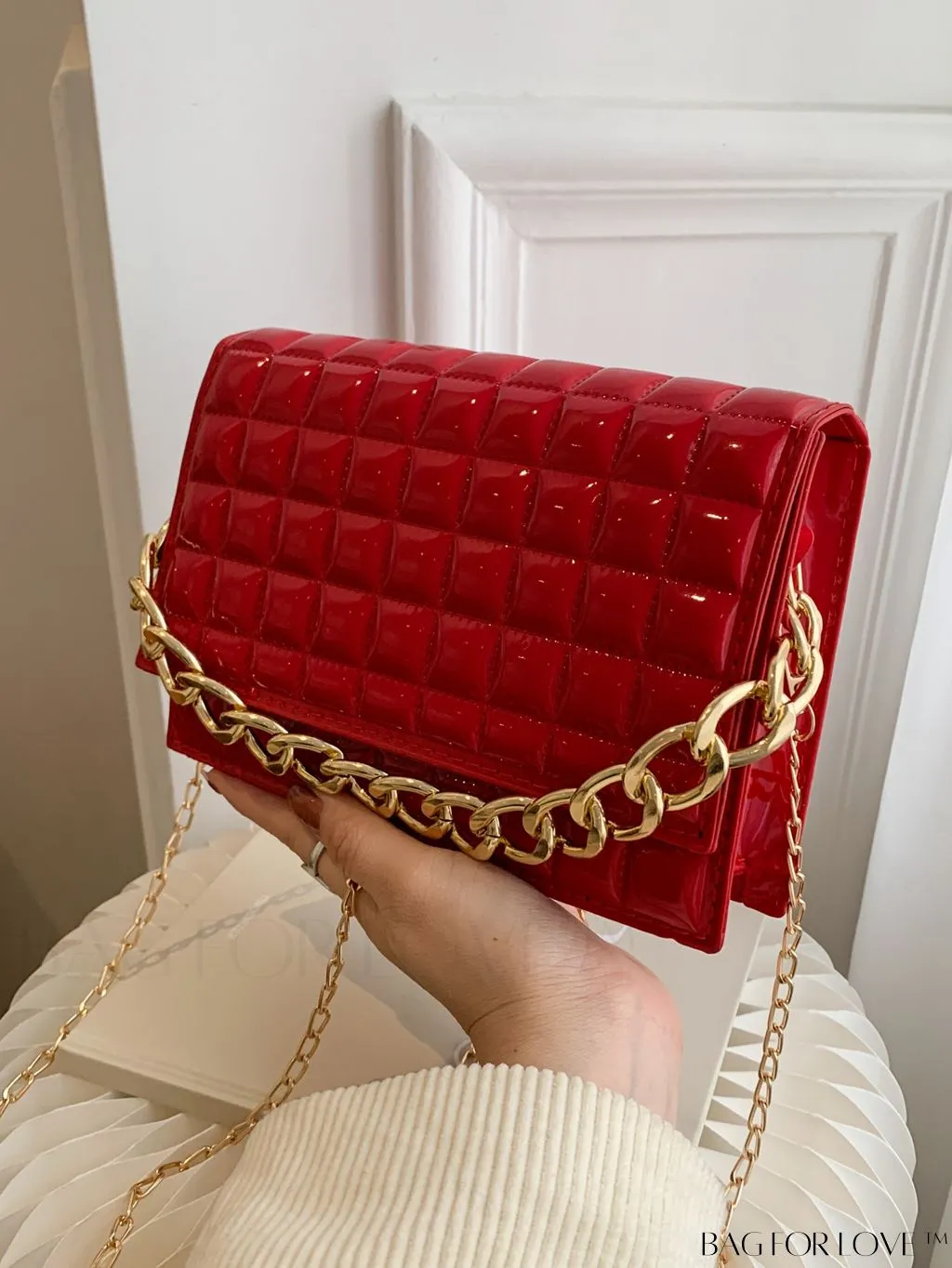 BagForLove - Chic Yellow Plaid Patent Leather Square Bag with Handle & Shoulder Strap