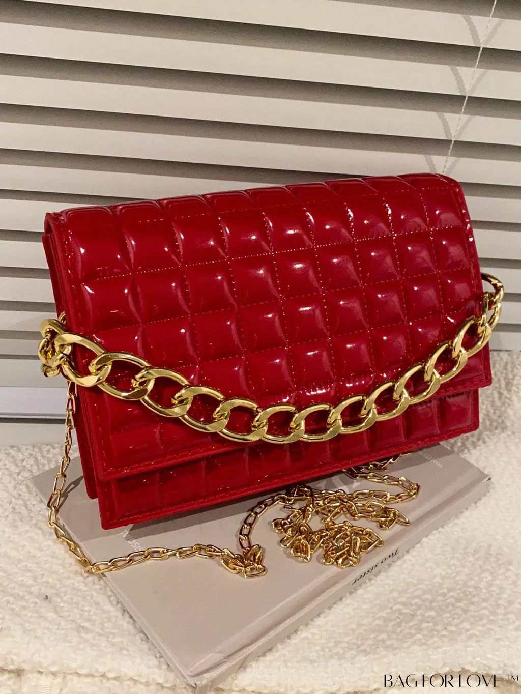 BagForLove - Chic Yellow Plaid Patent Leather Square Bag with Handle & Shoulder Strap