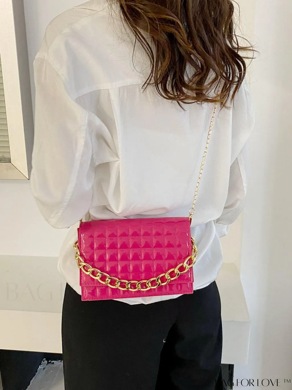 BagForLove - Chic Yellow Plaid Patent Leather Square Bag with Handle & Shoulder Strap