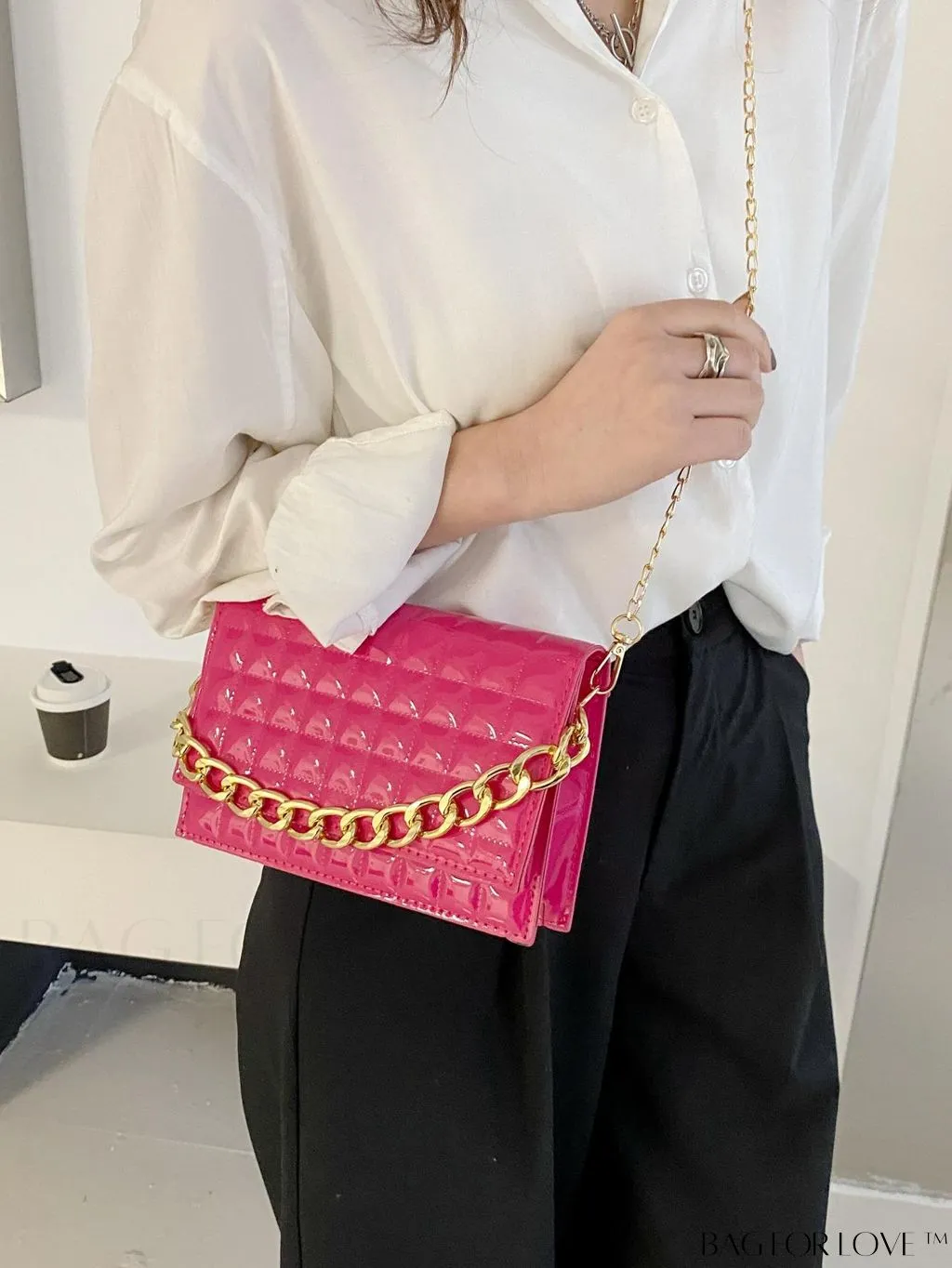 BagForLove - Chic Yellow Plaid Patent Leather Square Bag with Handle & Shoulder Strap