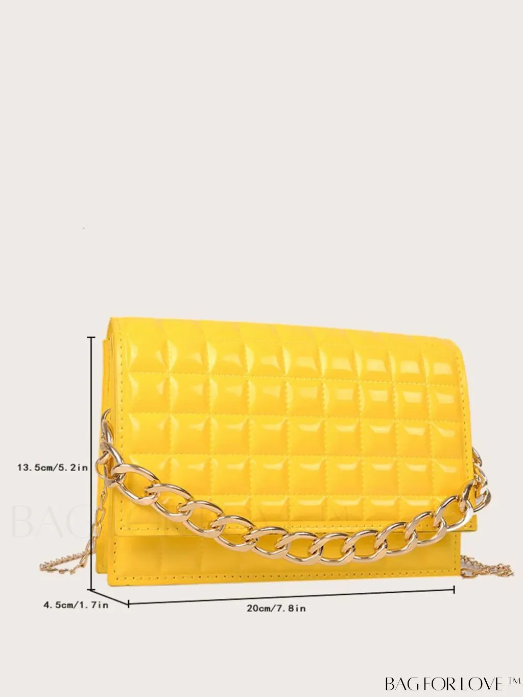 BagForLove - Chic Yellow Plaid Patent Leather Square Bag with Handle & Shoulder Strap