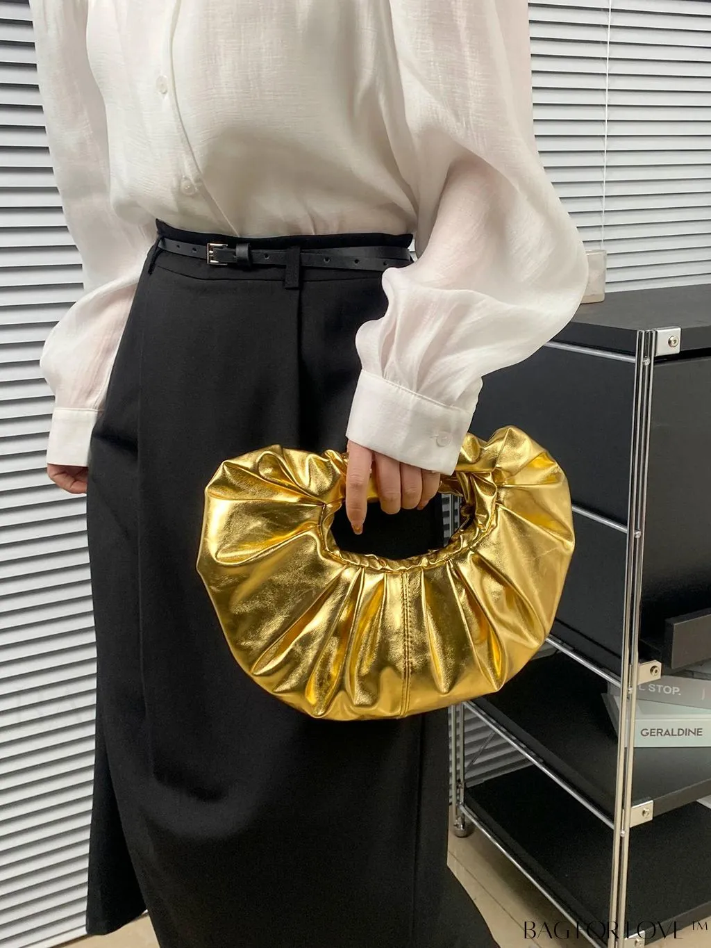 BagForLove - Funky Gold Top Handle Bag - Medium Size with Ruched Design