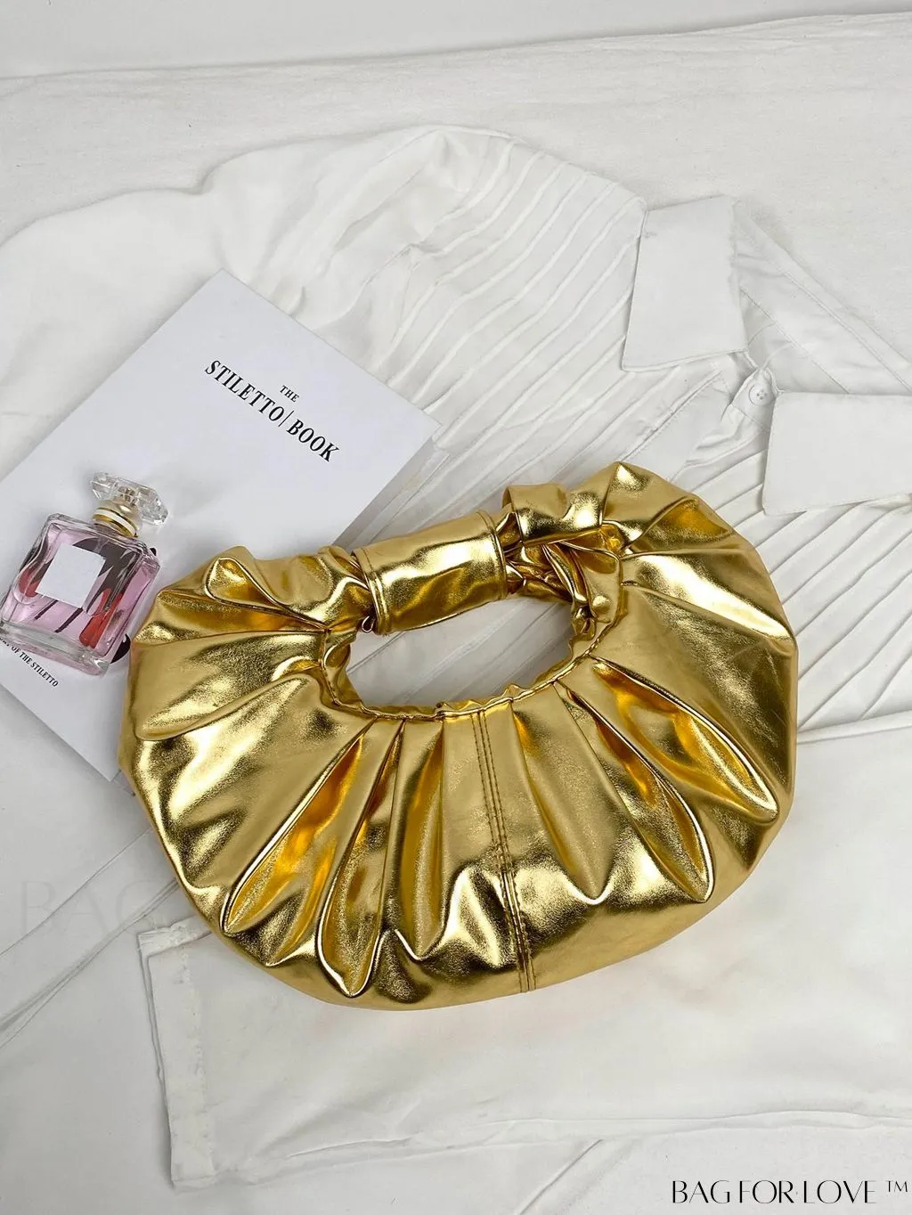 BagForLove - Funky Gold Top Handle Bag - Medium Size with Ruched Design