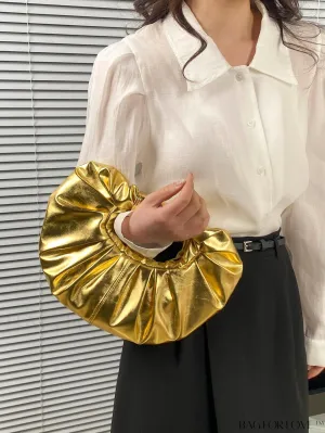 BagForLove - Funky Gold Top Handle Bag - Medium Size with Ruched Design