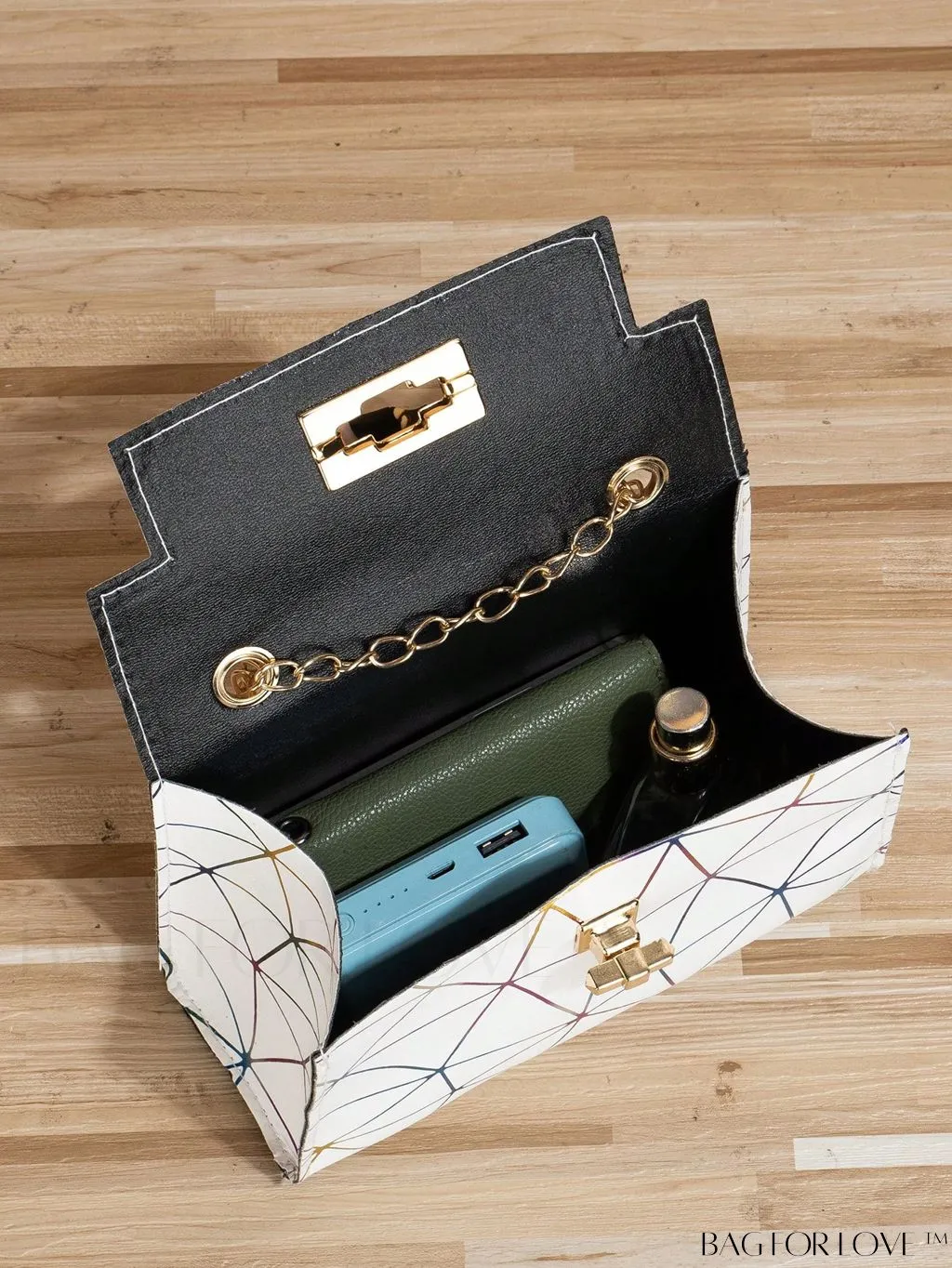 BagForLove - Geometric Square Handbag Embellished with Twilly Scarf - A Chic Accessory
